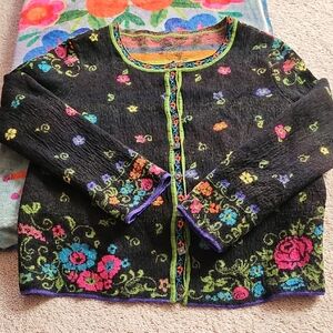 Floral Colorful Wool Black Cardigan
